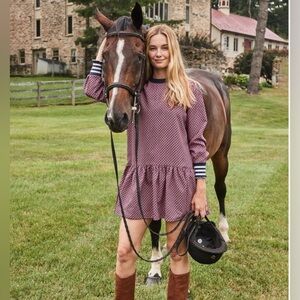 Addison Bay‎ Long Sleeve Ruffle Hem Red White & Blue Patterned Mini Dress
